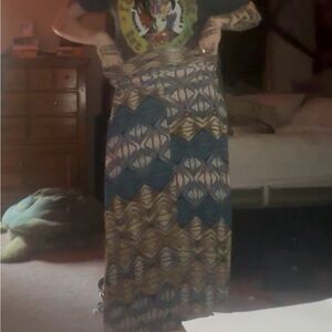 Blue and Orange Maxi Skirt for a Casual Night Out